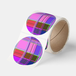 Pink tartan Fabric Pattern Cloth Madras Classic Round Sticker