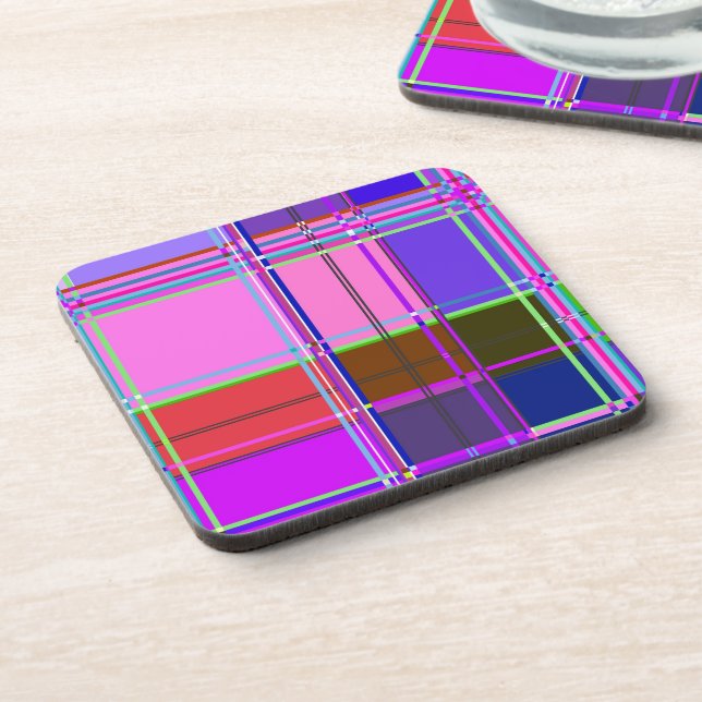 Pink tartan Fabric Pattern Cloth Madras Coaster (Left Side)