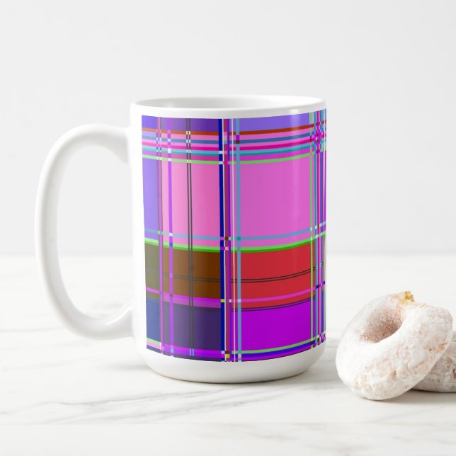 Pink tartan Fabric Pattern Cloth Madras Coffee Mug (With Donut)