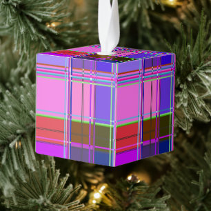 Pink tartan Fabric Pattern Cloth Madras Cube Ornament