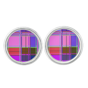 Pink tartan Fabric Pattern Cloth Madras Cufflinks