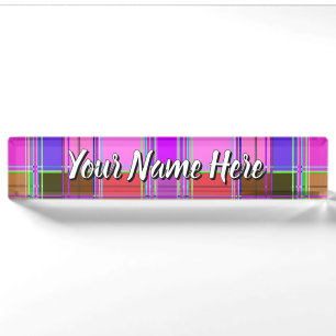 Pink tartan Fabric Pattern Cloth Madras Desk Name Plate