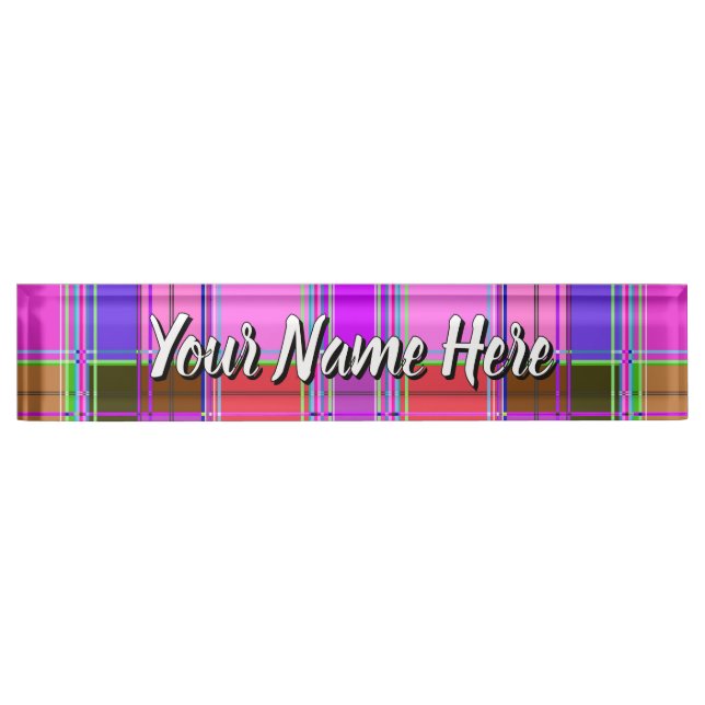 Pink tartan Fabric Pattern Cloth Madras Desk Name Plate (Front)