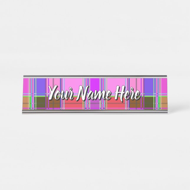 Pink tartan Fabric Pattern Cloth Madras Desk Name Plate (Front)