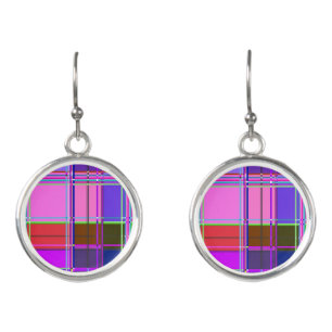 Pink tartan Fabric Pattern Cloth Madras Earrings