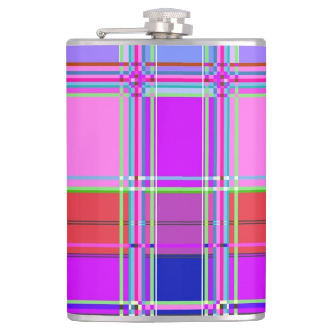 Pink tartan Fabric Pattern Cloth Madras Flask (Front)