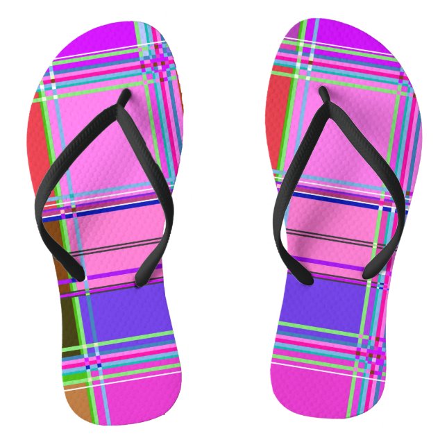 Pink tartan Fabric Pattern Cloth Madras Flip Flops (Footbed)