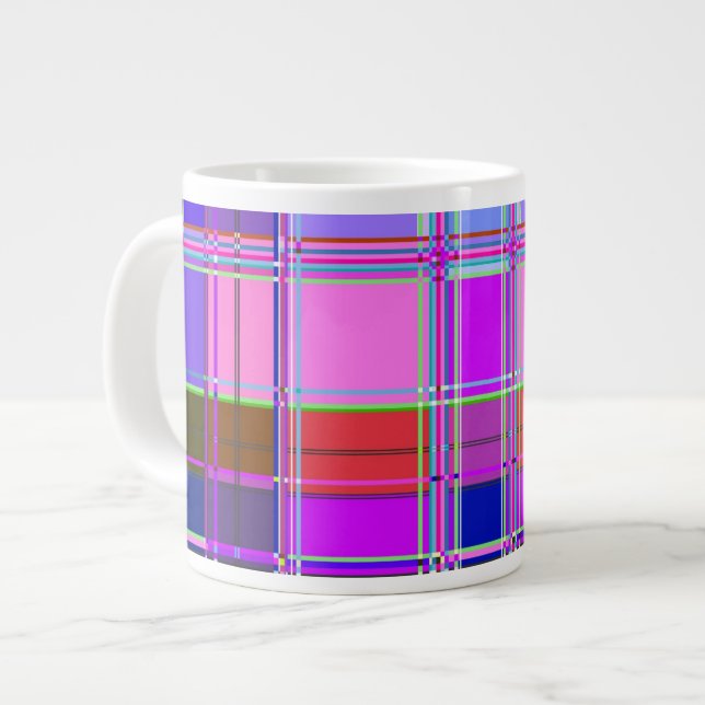 Pink tartan Fabric Pattern Cloth Madras Giant Coffee Mug (Front Left)