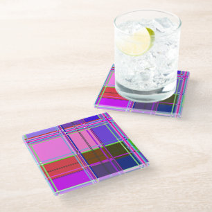 Pink tartan Fabric Pattern Cloth Madras Glass Coaster