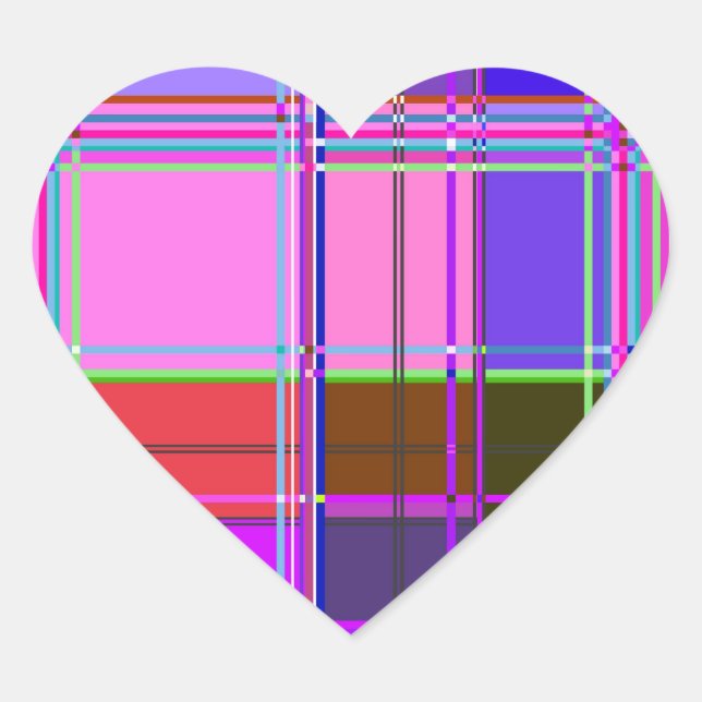 Pink tartan Fabric Pattern Cloth Madras Heart Sticker (Front)