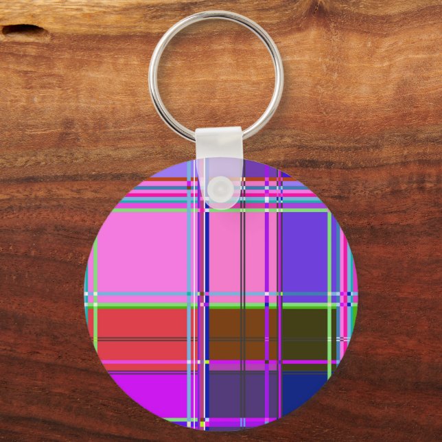 Pink tartan Fabric Pattern Cloth Madras Keychain (Front)