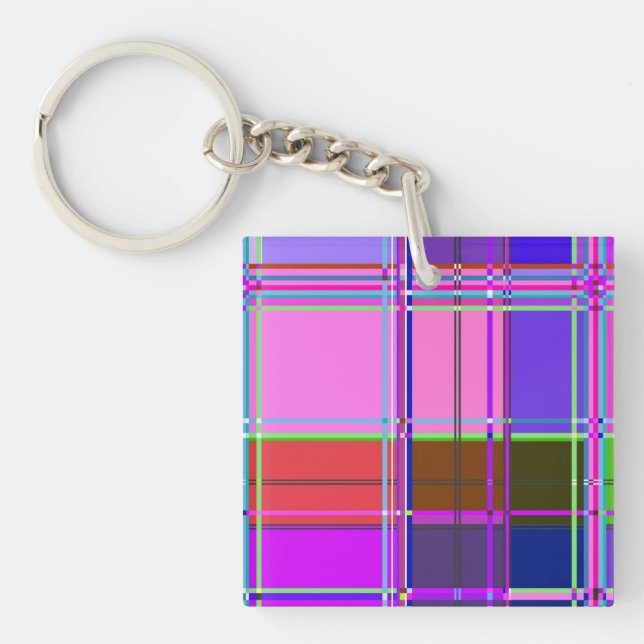 Pink tartan Fabric Pattern Cloth Madras Keychain (Front)