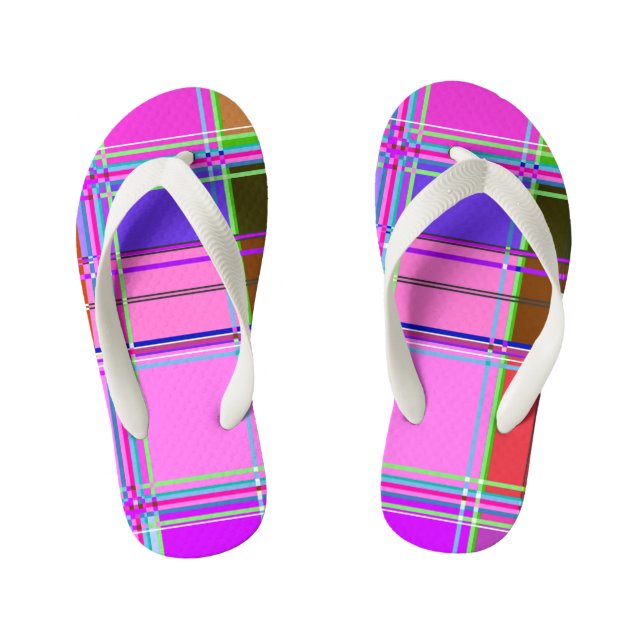 Pink tartan Fabric Pattern Cloth Madras Kid's Flip Flops (Footbed)