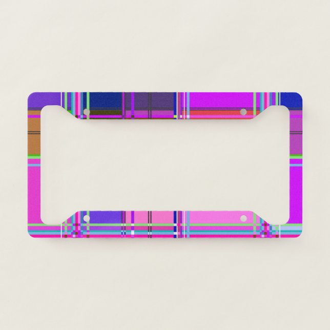 Pink tartan Fabric Pattern Cloth Madras License Plate Frame (Front)