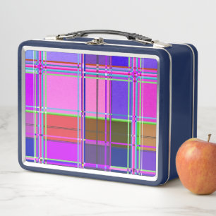 Pink tartan Fabric Pattern Cloth Madras Metal Lunch Box