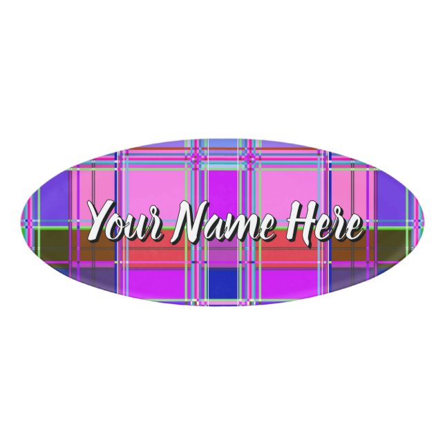 Pink tartan Fabric Pattern Cloth Madras Name Tag (Front)