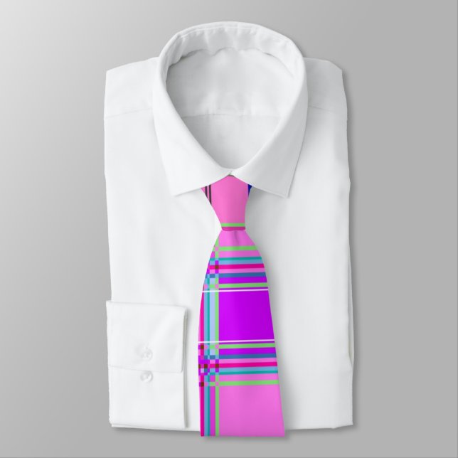 Pink tartan Fabric Pattern Cloth Madras Neck Tie (Tied)