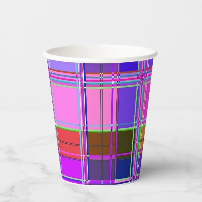 Pink tartan Fabric Pattern Cloth Madras Paper Cups (Front)