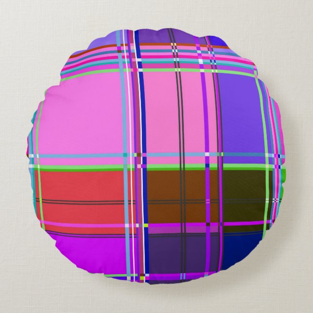 Pink tartan Fabric Pattern Cloth Madras Round Pillow (Front)