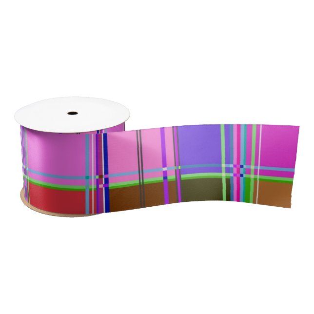 Pink tartan Fabric Pattern Cloth Madras Satin Ribbon (Spool)