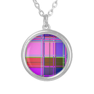 Pink tartan Fabric Pattern Cloth Madras Silver Plated Necklace
