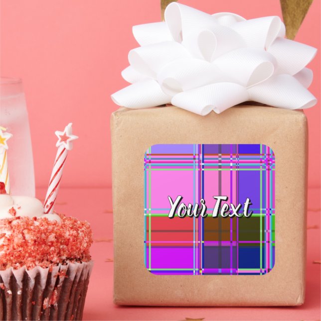 Pink tartan Fabric Pattern Cloth Madras Square Sticker (Party)