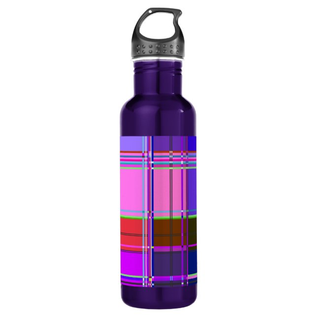 Pink tartan Fabric Pattern Cloth Madras Stainless Steel Water Bottle (Front)