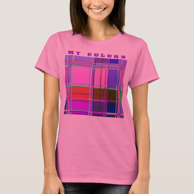 Pink tartan Fabric Pattern Cloth Madras T-Shirt (Front)