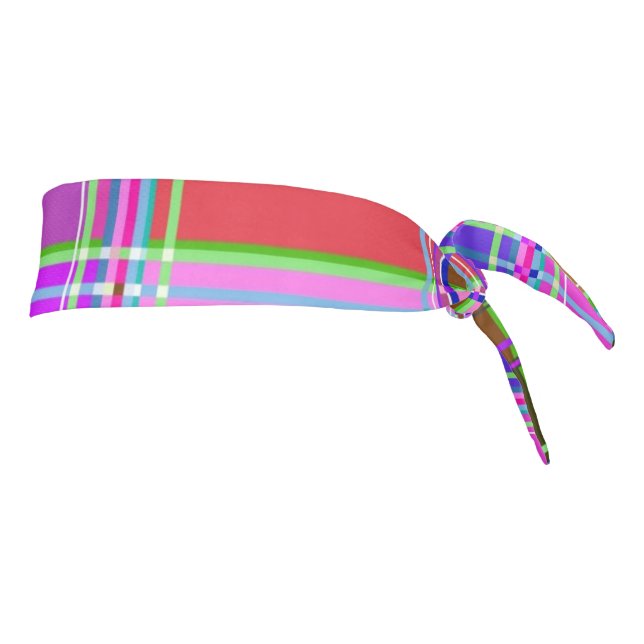 Pink tartan Fabric Pattern Cloth Madras Tie Headband (Rotate 90)