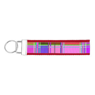 Pink tartan Fabric Pattern Cloth Madras Wrist Keychain