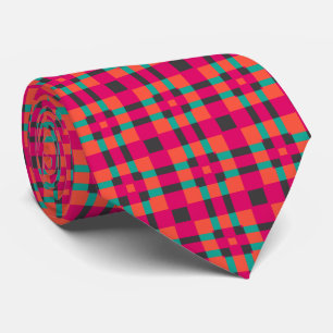 Pink Tartan Geometric Pattern Neck Tie