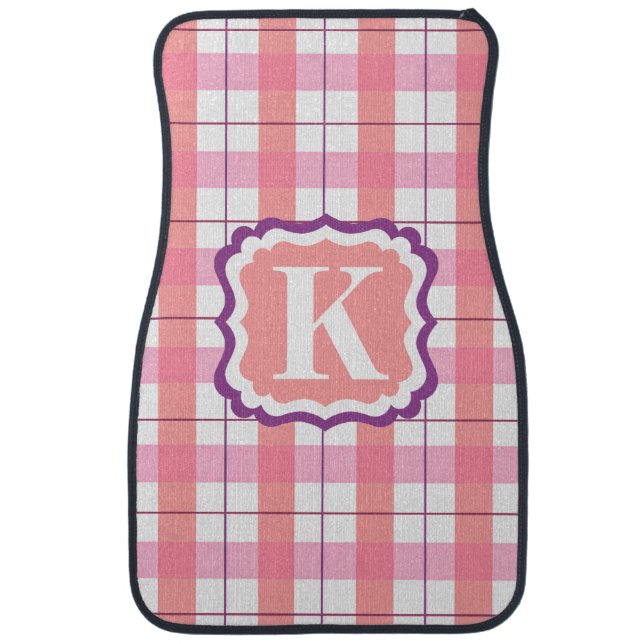 Pink Tartan Monogram Car Floor Mat (Front)
