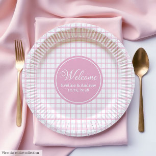 Pink Tartan Paper Plates Chic Custom Name Birthday