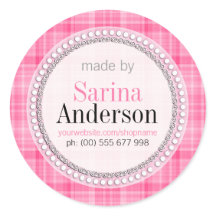 Pink Tartan Pattern Made By Labels Stickers