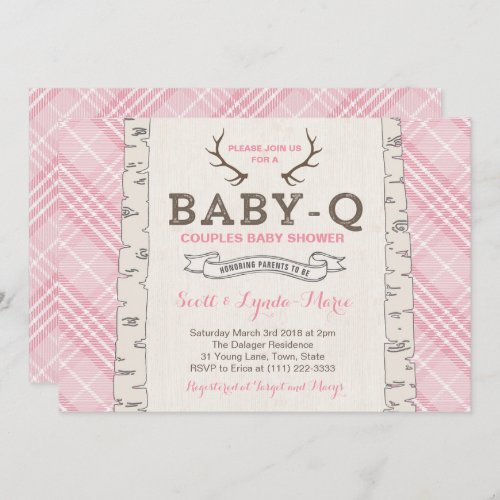 Pink Tartan Plaid Couples Baby Shower for Girl Invitation