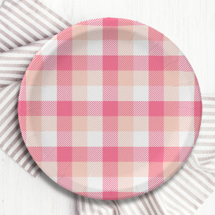 Pink Tartan Plaid Pattern Paper Plates