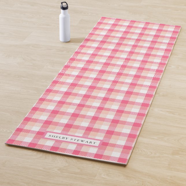 Pink Tartan Plaid Pattern Personalized Name Yoga Mat (In Situ)