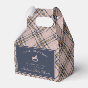 Pink Tartan Plaid Rocking Horse Baby Shower Favor Boxes