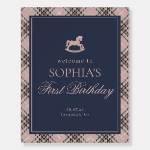 Pink Tartan Plaid Rocking Horse Birthday Welcome Foam Board