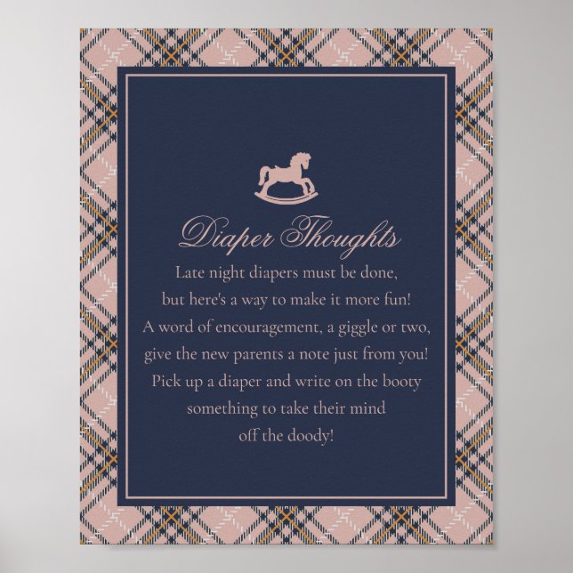 Pink Tartan Plaid Rocking Horse Diaper Thoughts Poster (Front)