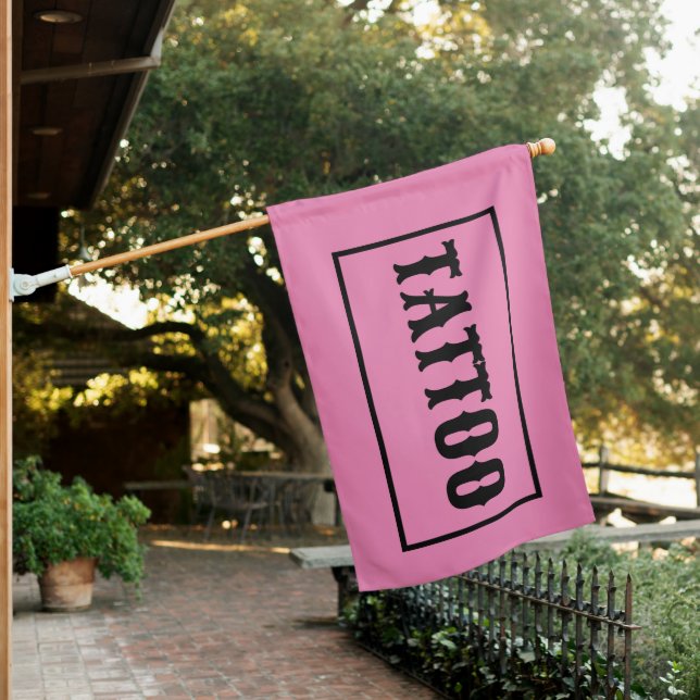 PINK TATTOO SHOP SIGN FLAG (In SItu)