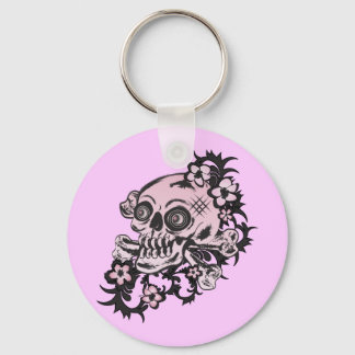 Pink Tattoo Skull Keychain