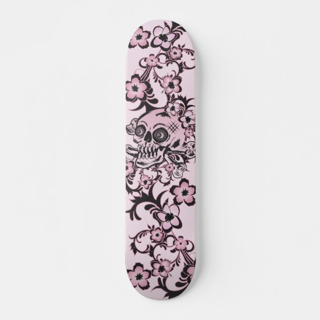 Pink Tattoo Skull Skateboard Deck (Front)