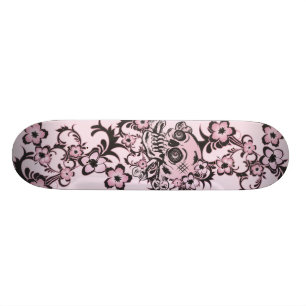 Pink Tattoo Skull Skateboard Deck