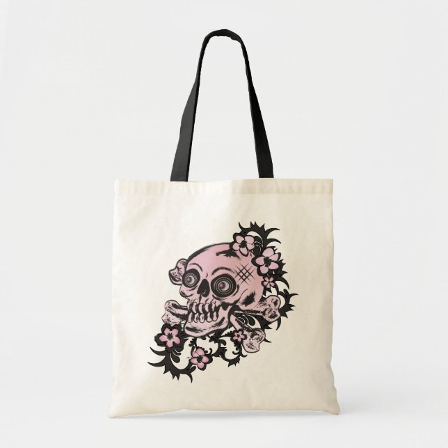 Pink Tattoo Skull Tote Bag (Front)