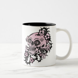 Pink Tattoo Skull Two-Tone Coffee Mug