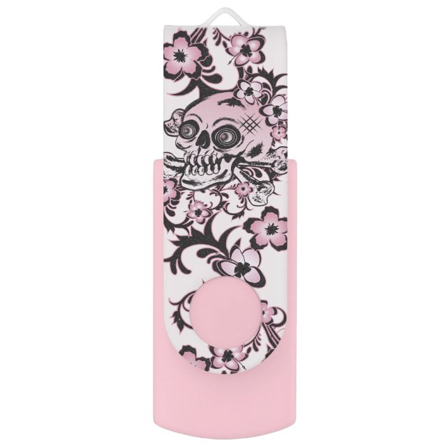 Pink Tattoo Skull USB Flash Drive (Front Vertical)