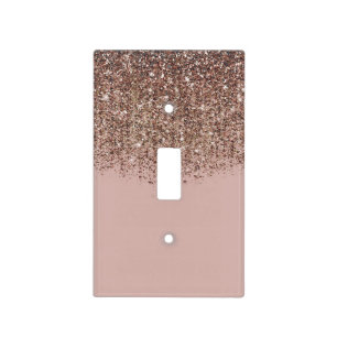 Pink Taupe Bronze Gold Glitter Glam Girly Chic Light Switch Cover