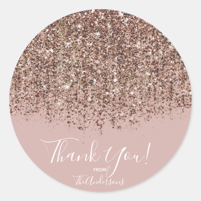 Pink Taupe Bronze Gold Glitter Glam Party Favor Classic Round Sticker (Front)