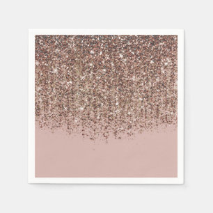 Pink Taupe Bronze Gold Glitter Glam Party Paper Napkins